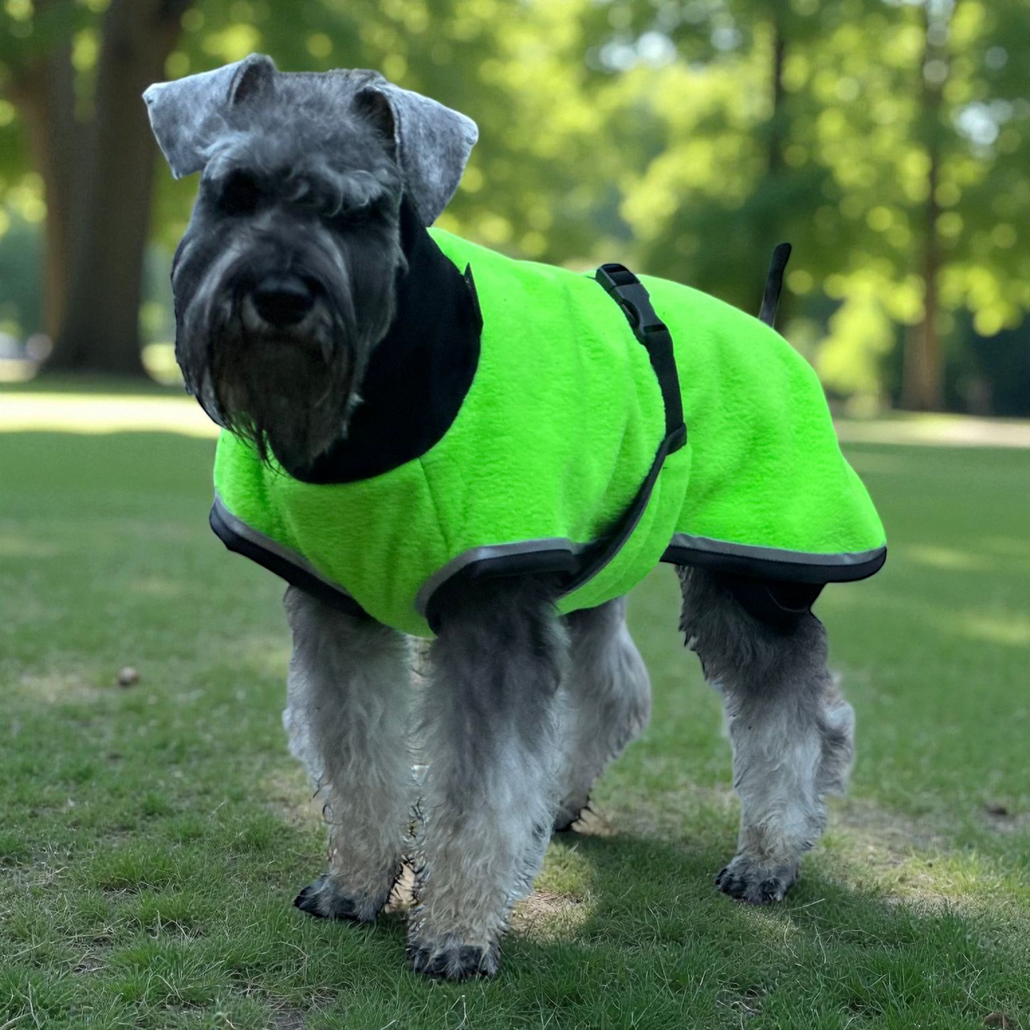 Huomiovihreä koiran takki