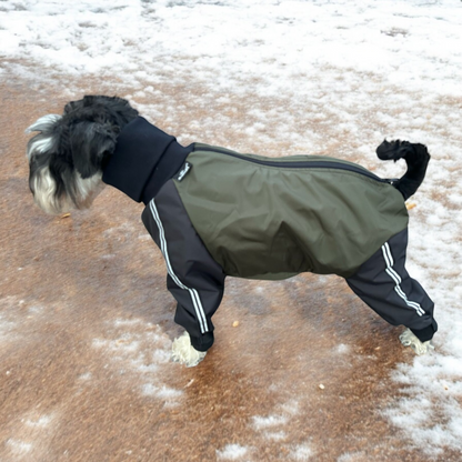 Khakimusta tuulipuku koiralle